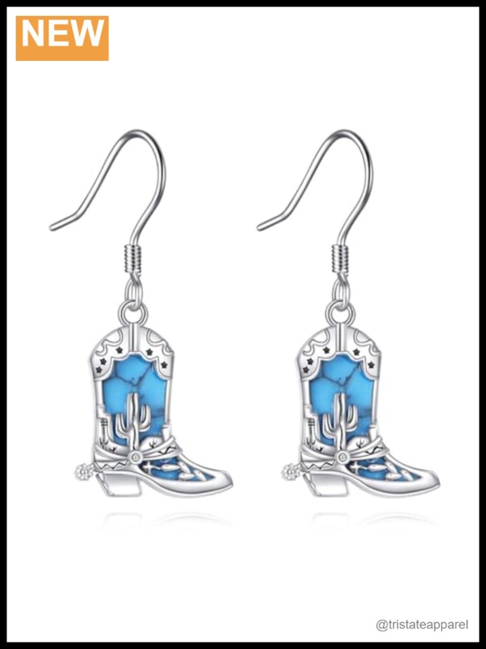 Sterling Silver Turquoise Cowboy Boots Dangle Earrings Western Jewelry Gift